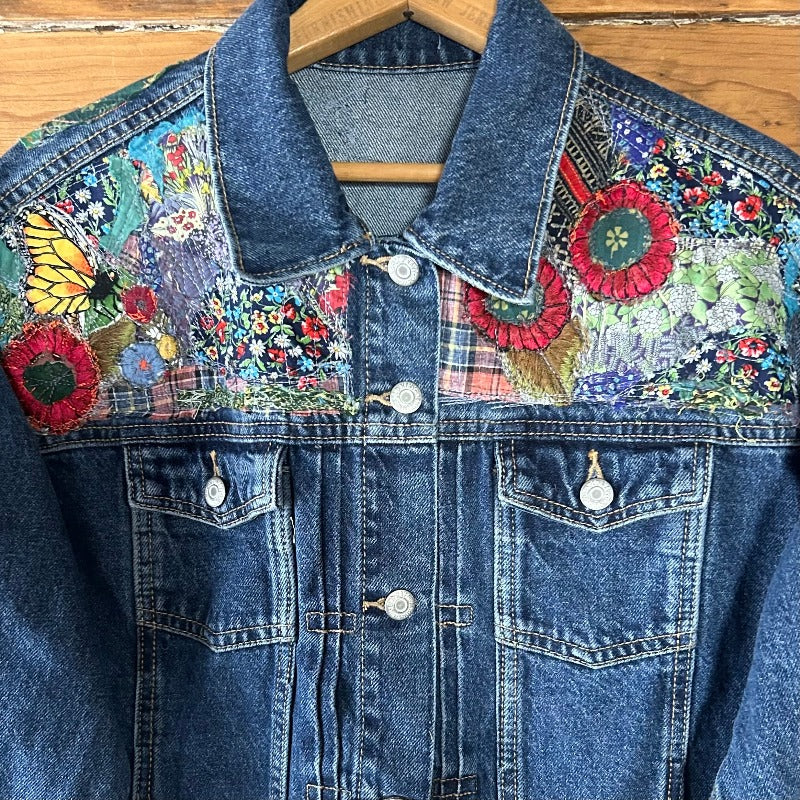 Denim Jacket with Flowers, Butterflies, and Bees