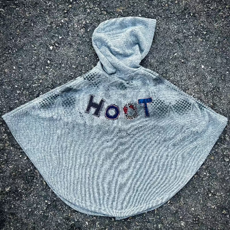 Hoot Hoot Hooded Poncho Grey