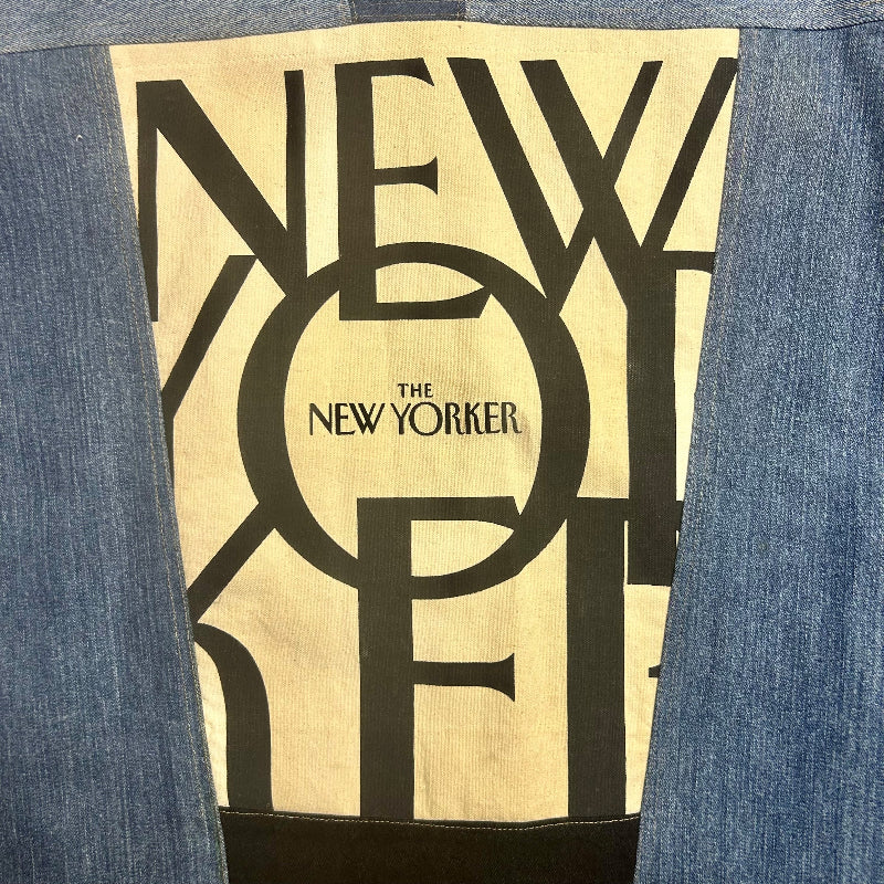 Patchwork Denim Jacket with New Yorker Tote and Original Art by Dan Blakesley