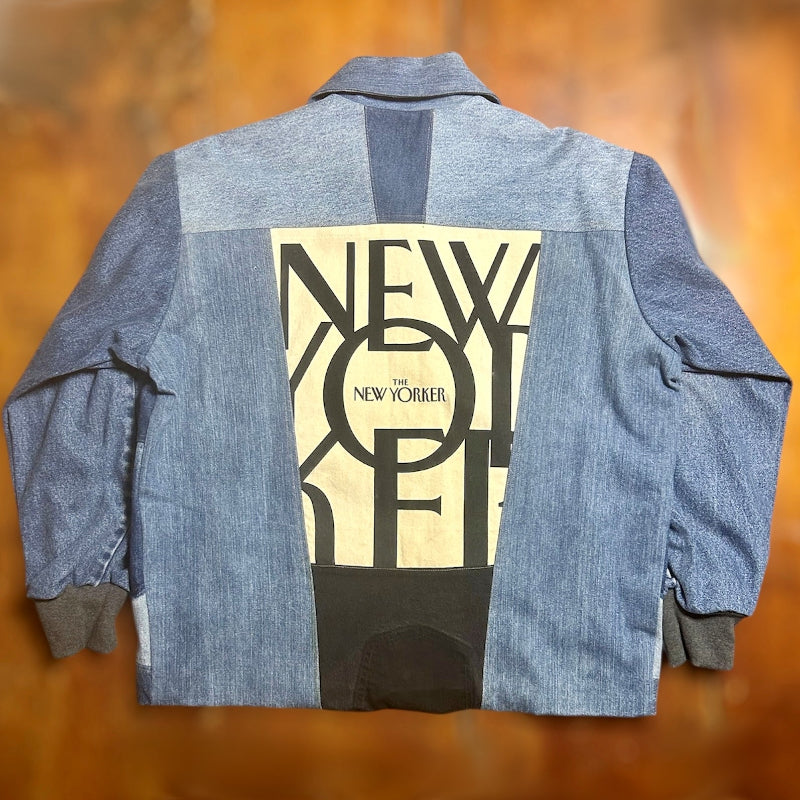 Patchwork Denim Jacket with New Yorker Tote and Original Art by Dan Blakesley