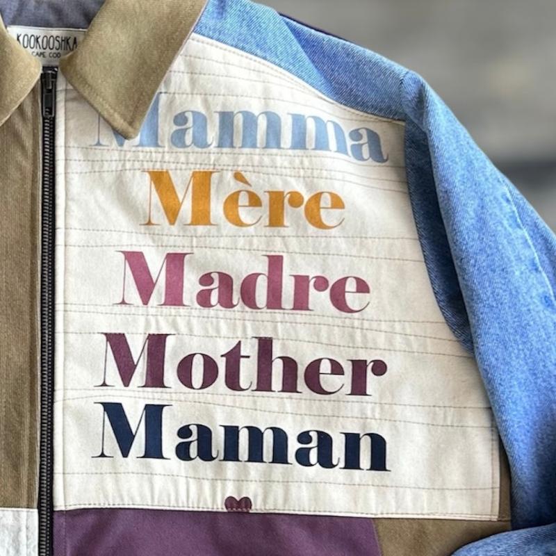 Patchwork Denim Jacket with Iconic New Yorker Totes and Mamma Print