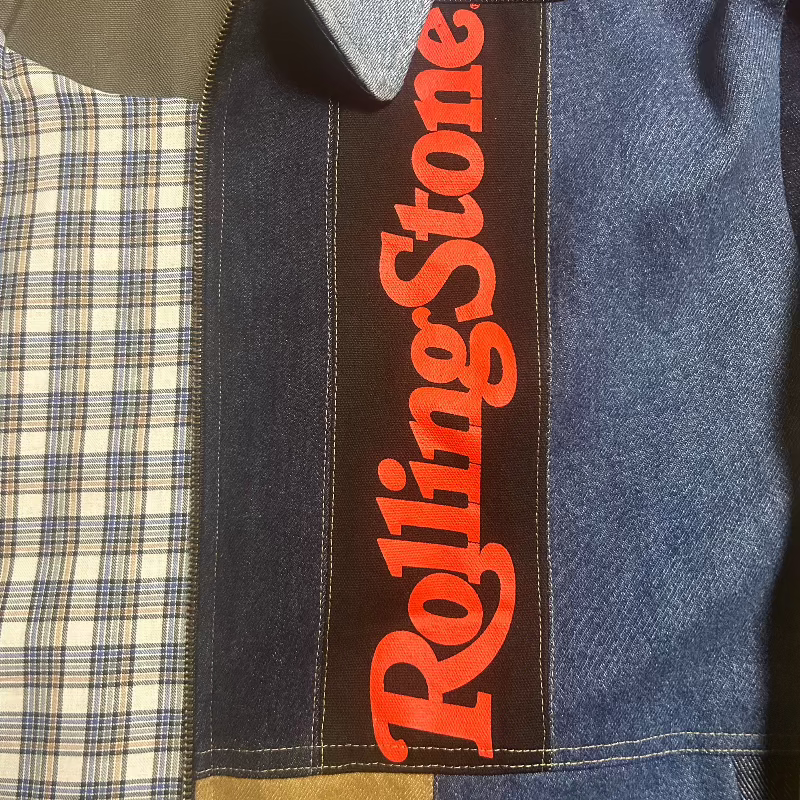 Patchwork Quilted Denim Jacket with Rolling Stone and "The Boss"