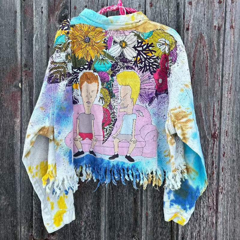 Upcycled Tie Dye vintage denim with Bevis and Butthead