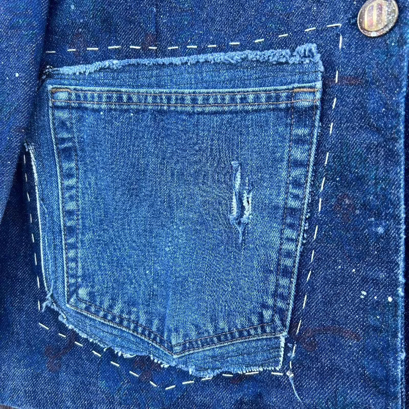 Denim Blazer with Demon Slayer Applique