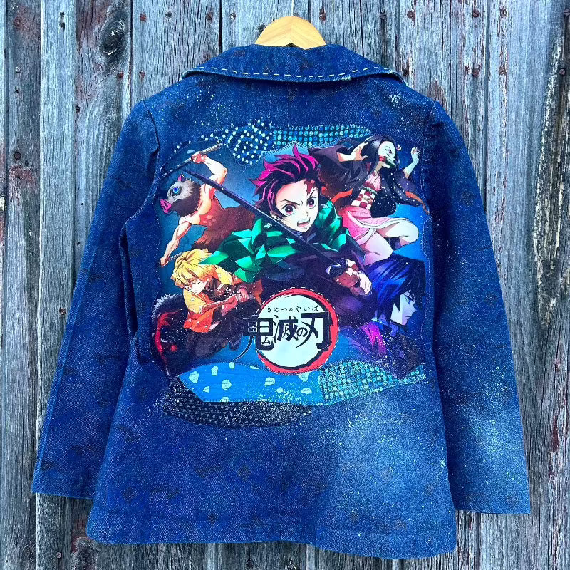 Denim Blazer with Demon Slayer Applique