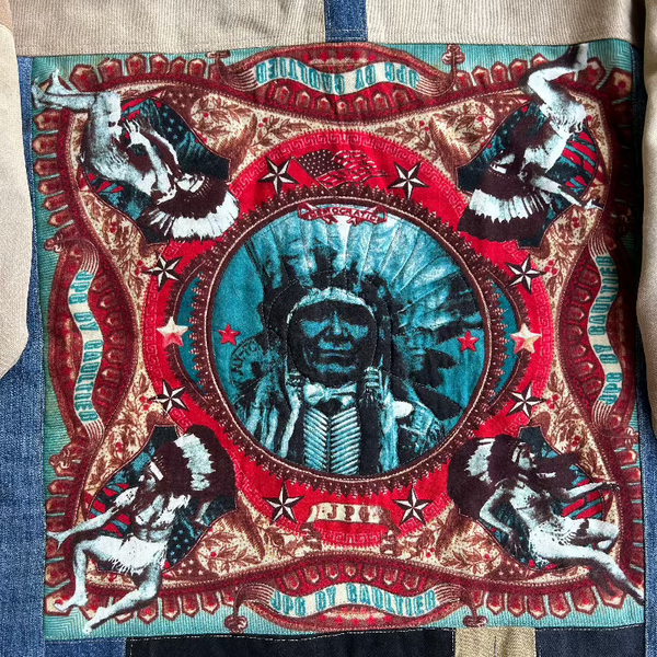 Patchwork Denim Jacket with Iconic J.P.Gaultier Indian panel Patchwork Denim Jacket with Iconic J.P.Gaultier Indian panel