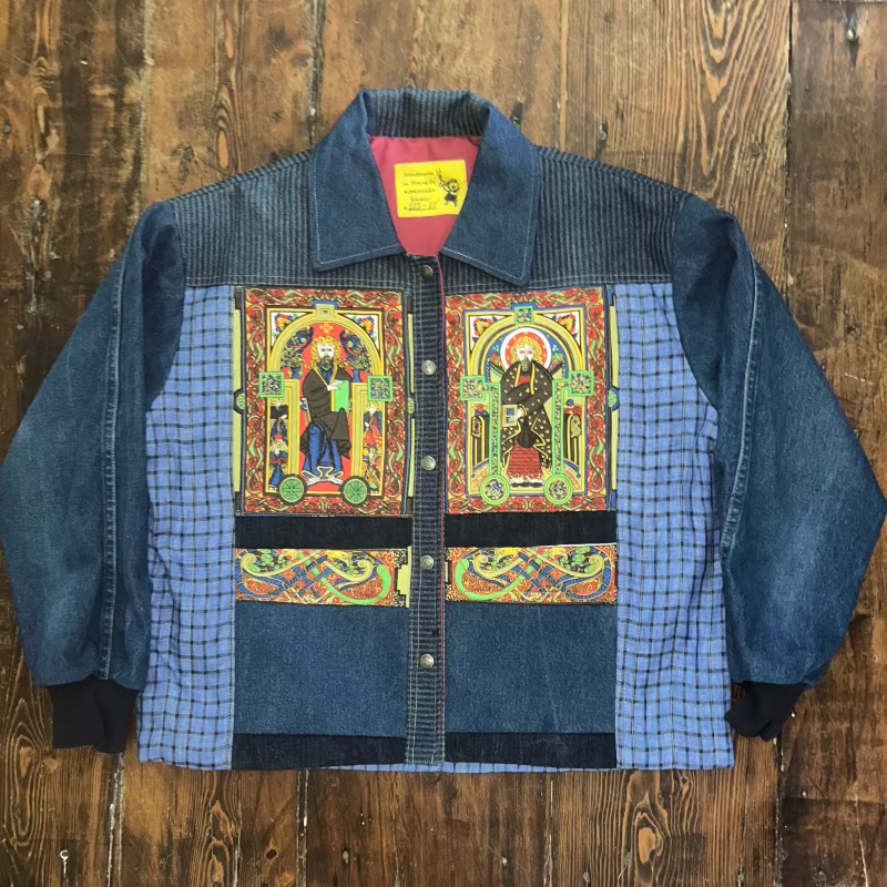 Patchwork Denim Chore Jacket with St Francis and St Matthew Images