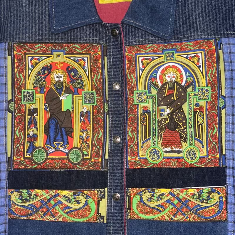 Patchwork Denim Chore Jacket with St Francis and St Matthew Images