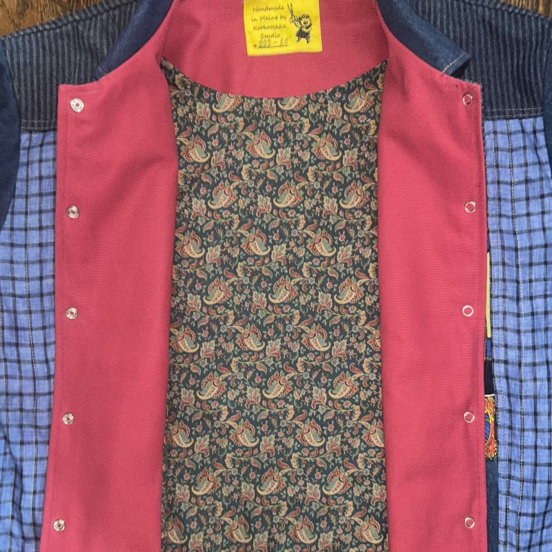 Patchwork Denim Chore Jacket with St Francis and St Matthew Images
