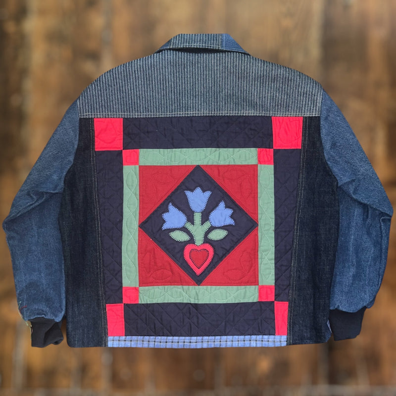 Patchwork Denim Chore Jacket with St Francis and St Matthew Images