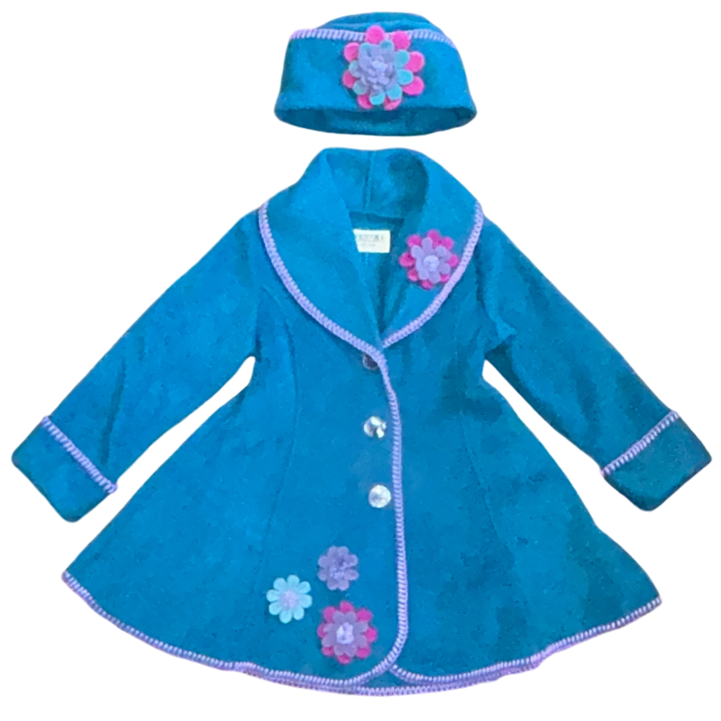 Isadora Swing Coat  and Hat Set Teal Made in USA