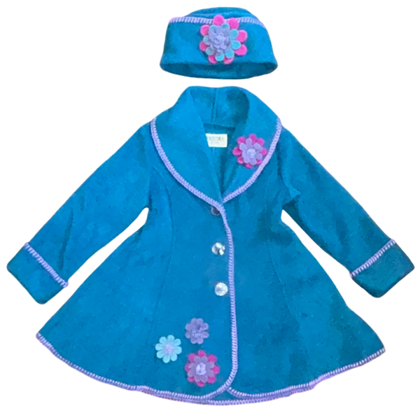 Isadora Swing Coat  and Hat Set Teal Made in USA