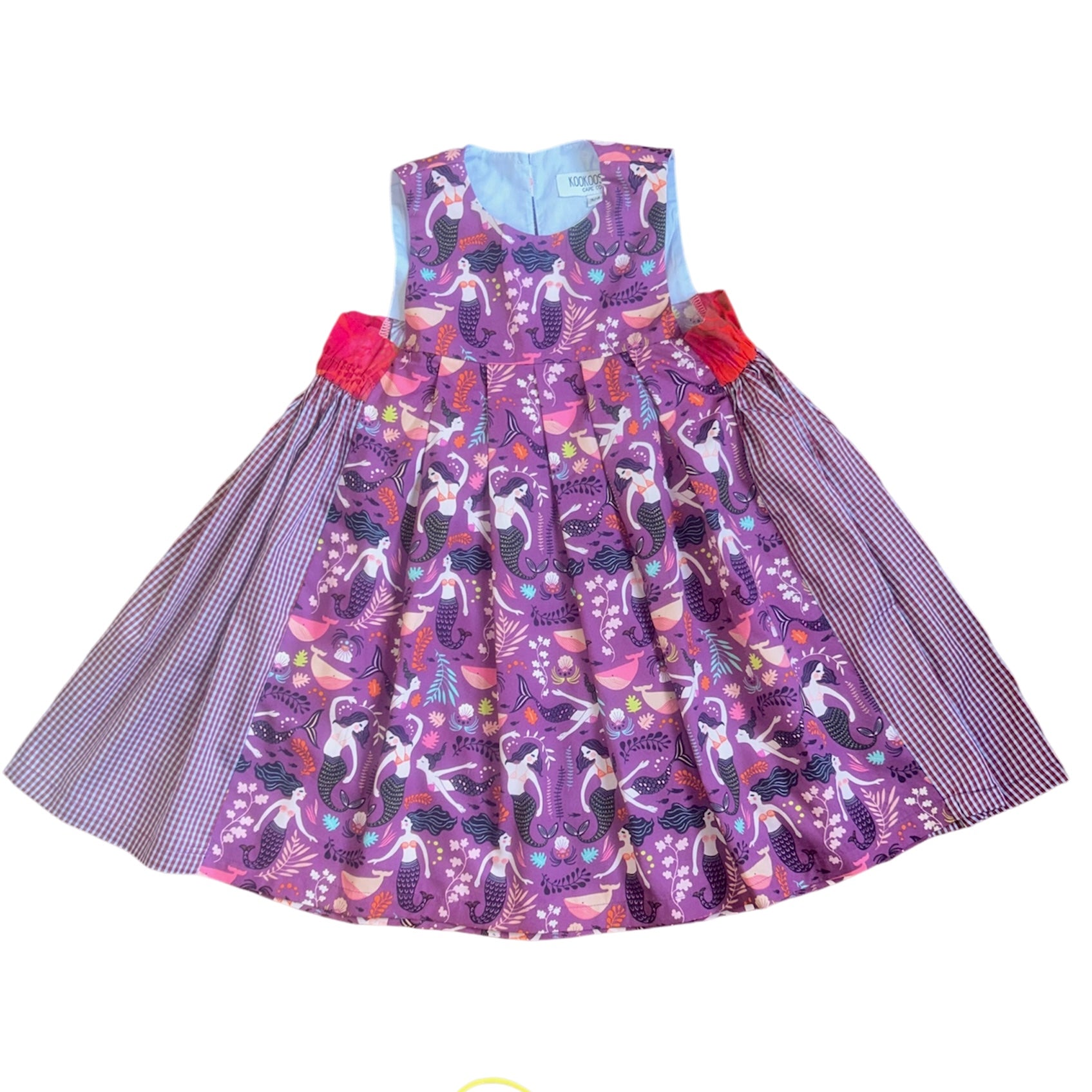 Dancing Mermaids Print Pleated Cotton Dress