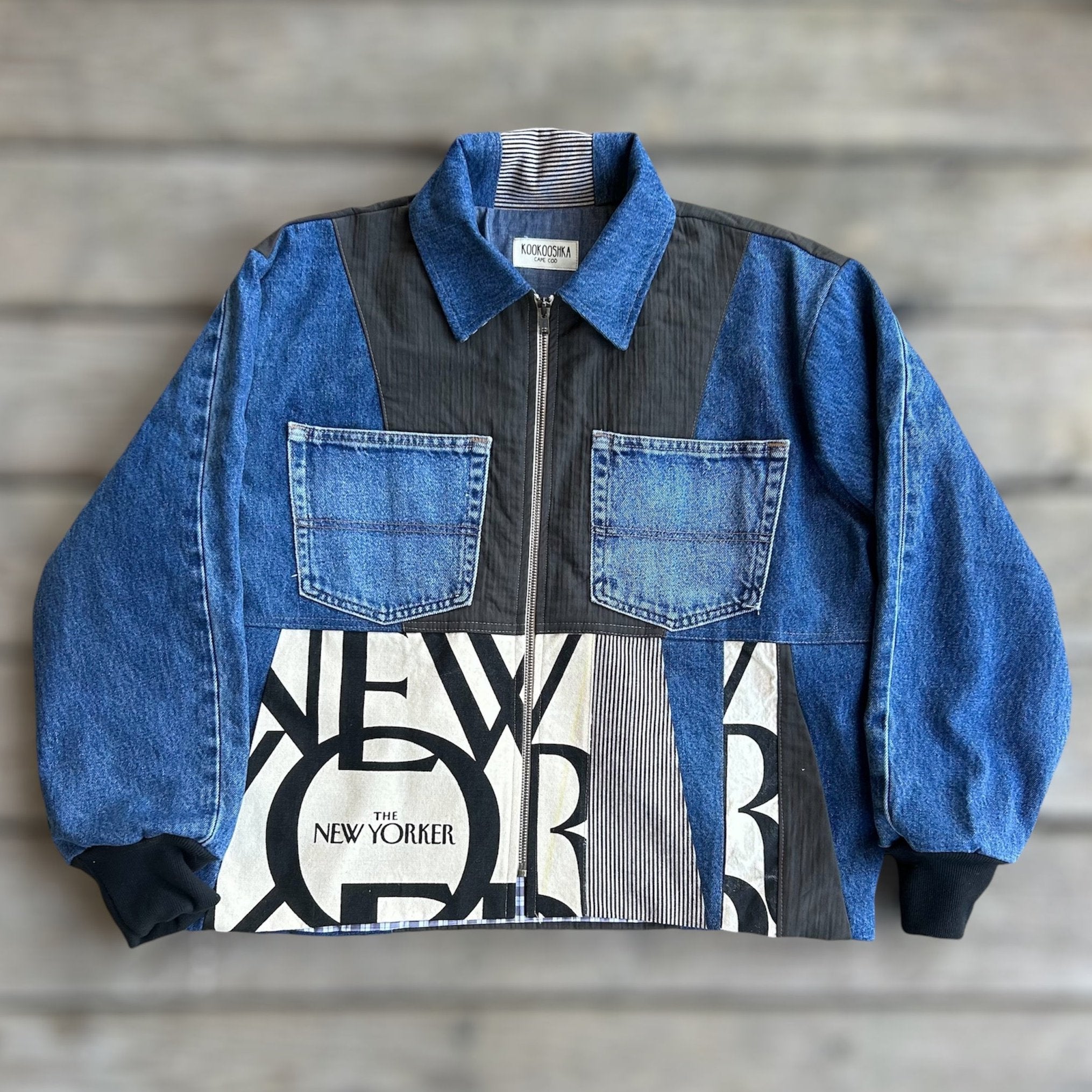 Denim Jacket with Iconic New Yorker Tote Front and Back TUFF KOOKOOSHKA