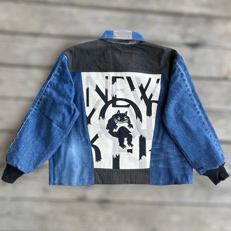 Patchwork Denim Jacket with Iconic New Yorker Tote Front and Back