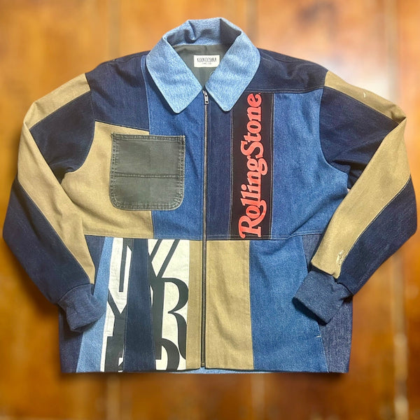 Patchwork Quilted Denim Jacket with Rolling Stone and "The Boss"