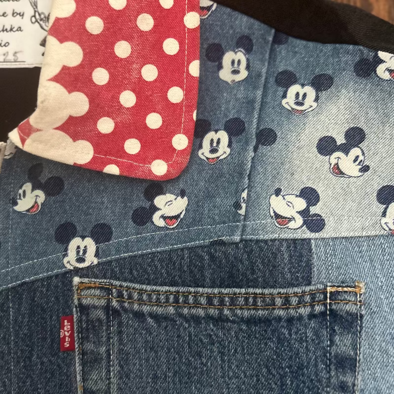 Patchwork Denim Chore Jacket with Iconic New Yorker Tote and Mickey / Minnie Mouse