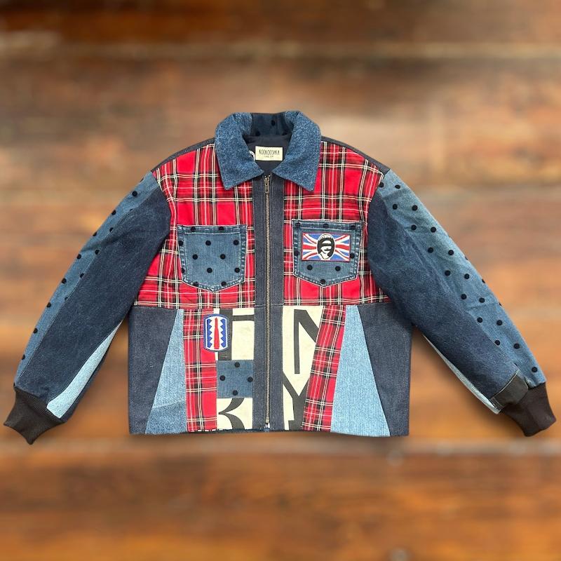 Patchwork Denim Jacket with Iconic Queen Elizabeth Theme