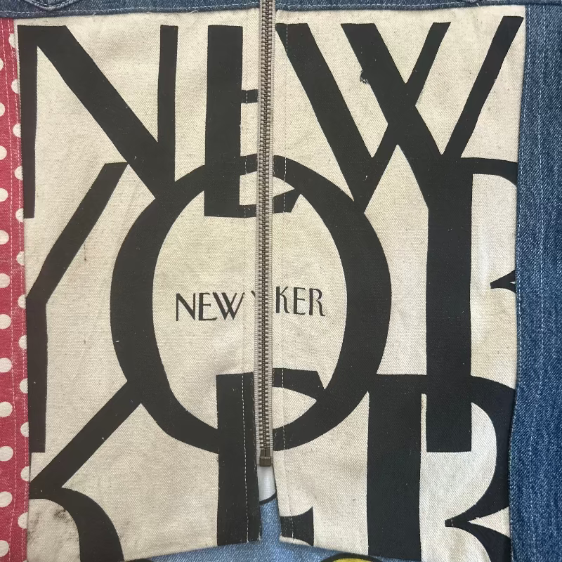 Patchwork Denim Chore Jacket with Iconic New Yorker Tote and Mickey / Minnie Mouse