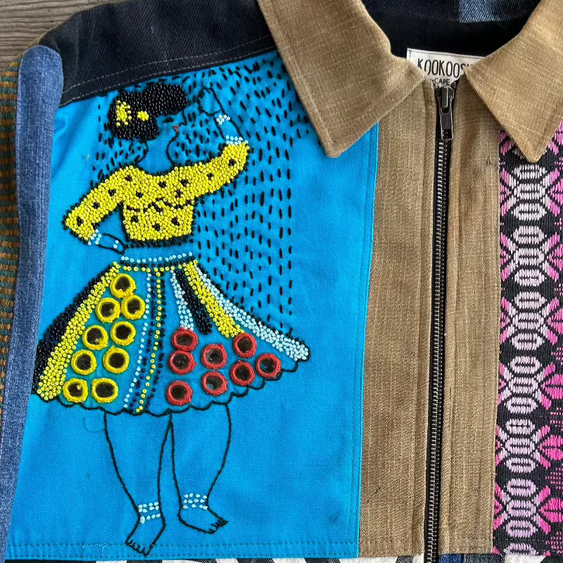 Quilted Denim Jacket with New Yorker, Dancer and colorful Horses