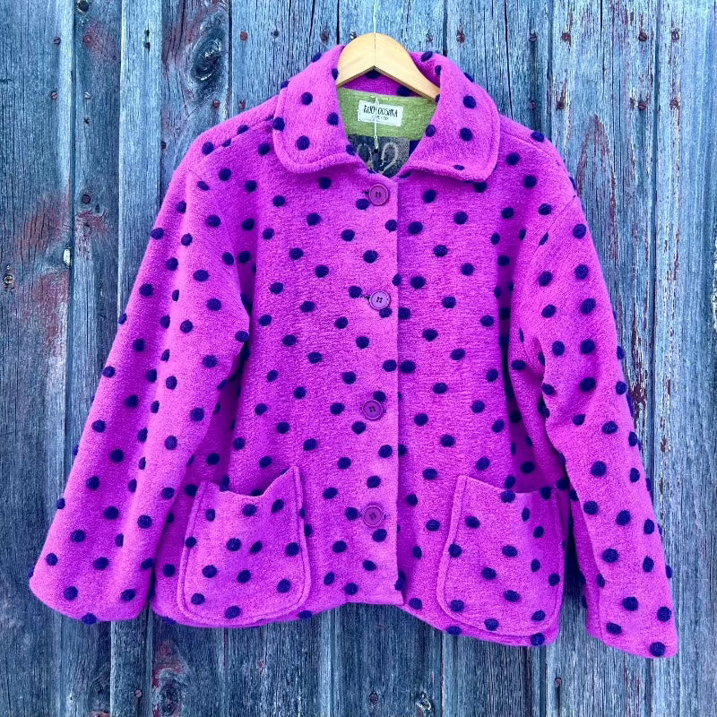 Pink and Purple Polka Dot Jacket with Floral Applique