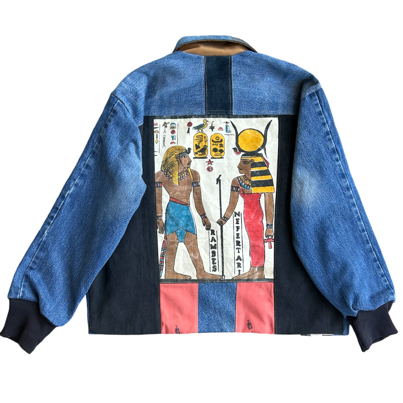 Quilted Denim Jacket with New Yorker and Egyptian motifs