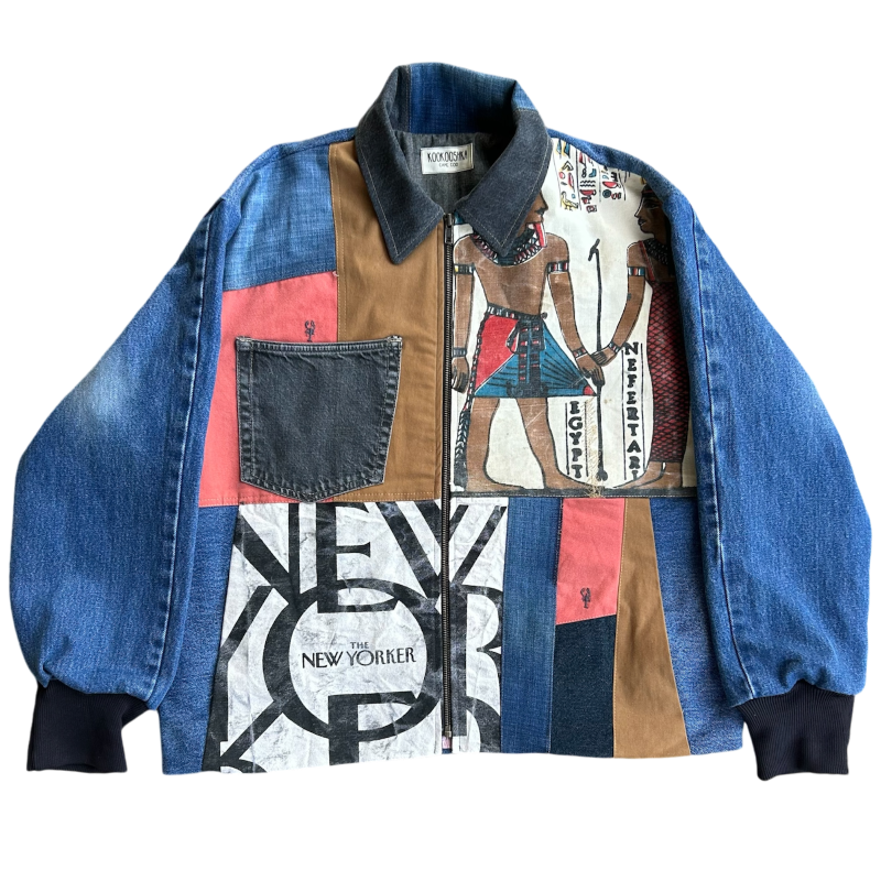 Quilted Denim Jacket with New Yorker and Egyptian motifs