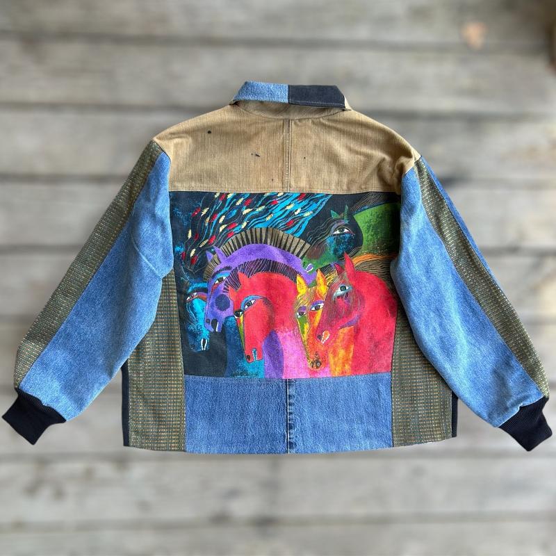 Quilted Denim Jacket with New Yorker, Dancer and colorful Horses