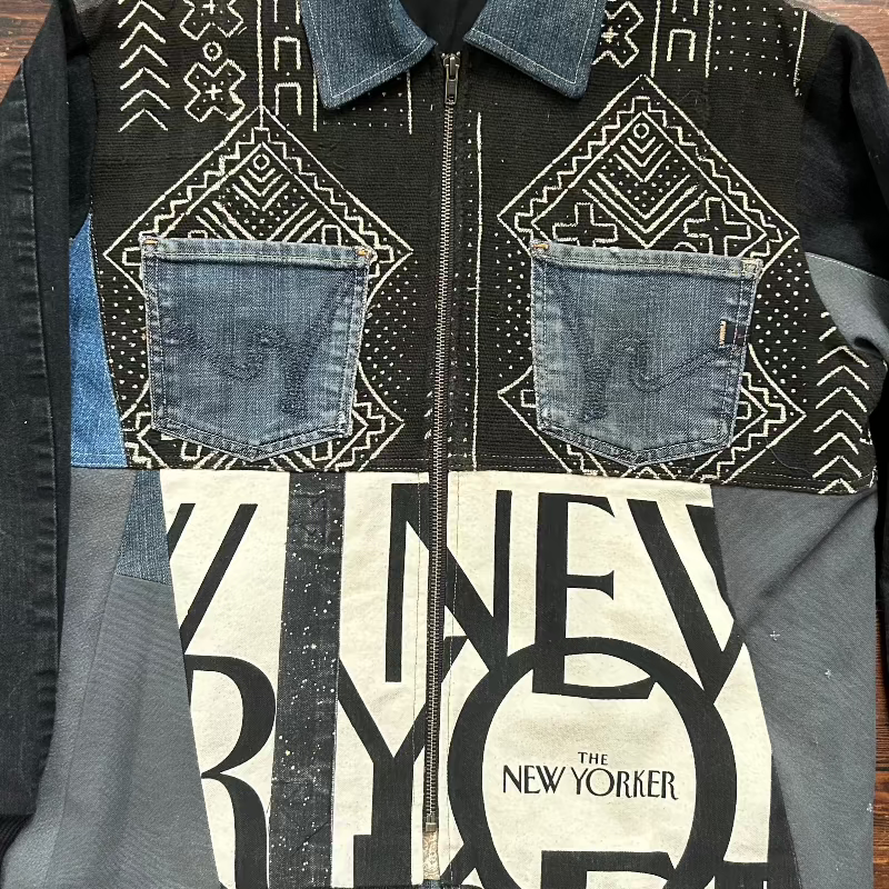 Patchwork Denim Jacket with New Yorker and Zodiac