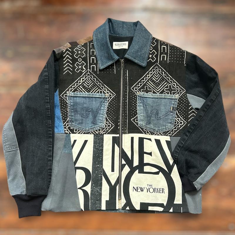 Patchwork Denim Jacket with New Yorker and Zodiac