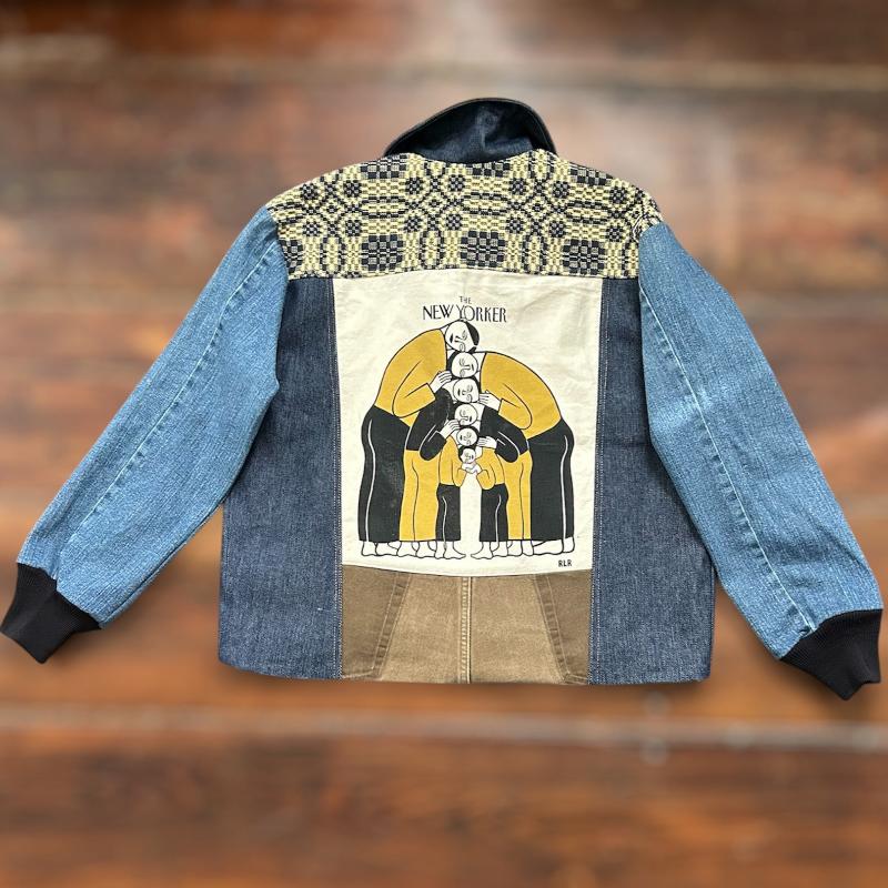 Patchwork Denim Jacket with Lions, New Yorker, and Matryoshka