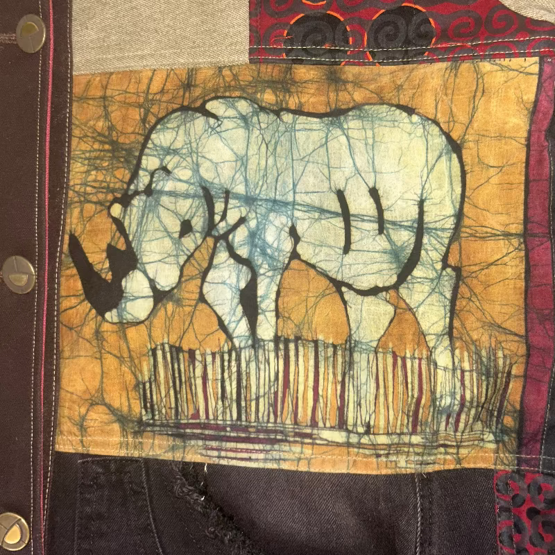 Patchwork Denim Jacket with Batik Animals and Cheetah lining