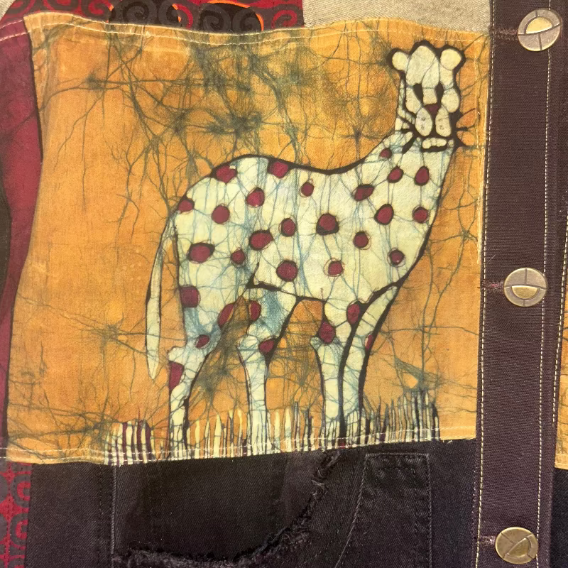 Patchwork Denim Jacket with Batik Animals and Cheetah lining