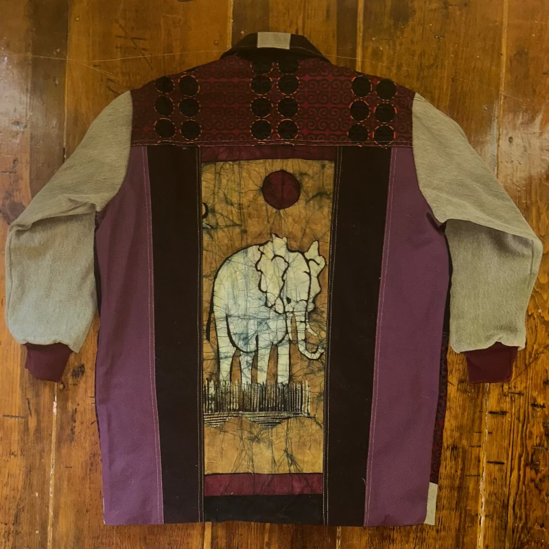 Patchwork Denim Jacket with Batik Animals and Cheetah lining
