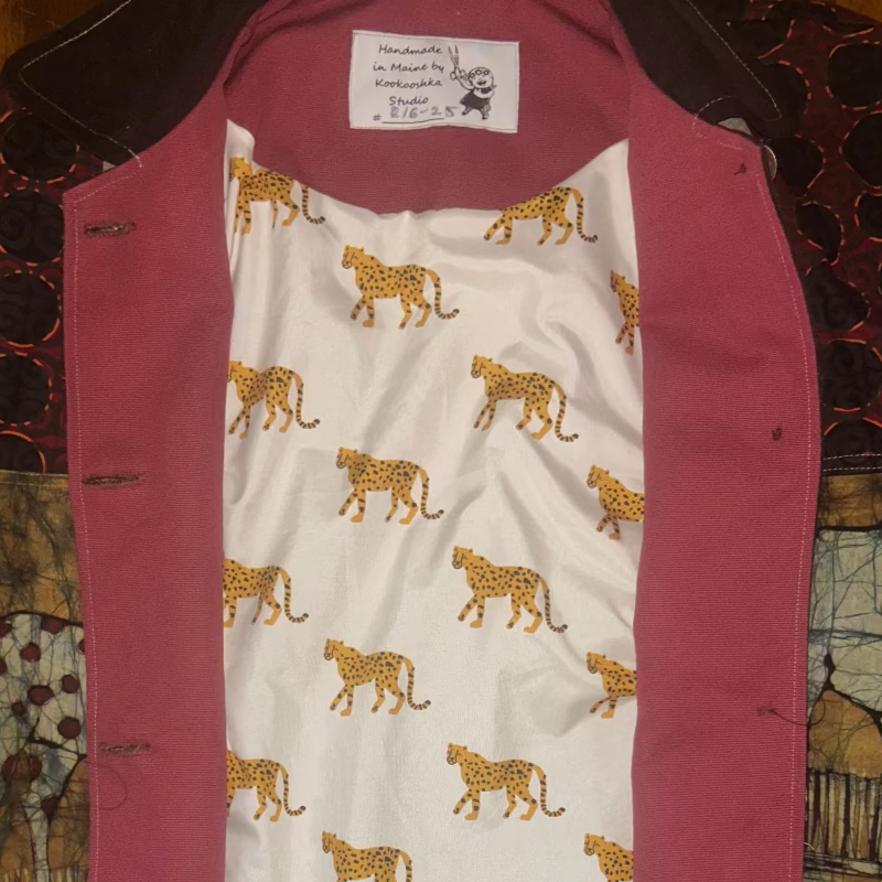 Patchwork Denim Jacket with Batik Animals and Cheetah lining