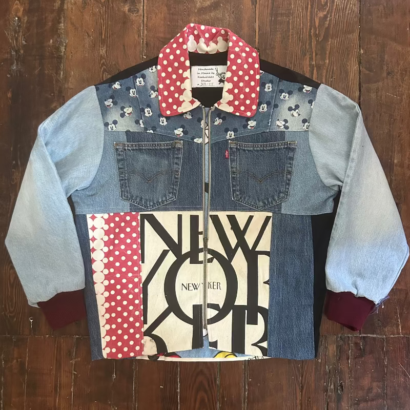 Patchwork Denim Chore Jacket with Iconic New Yorker Tote and Mickey / Minnie Mouse