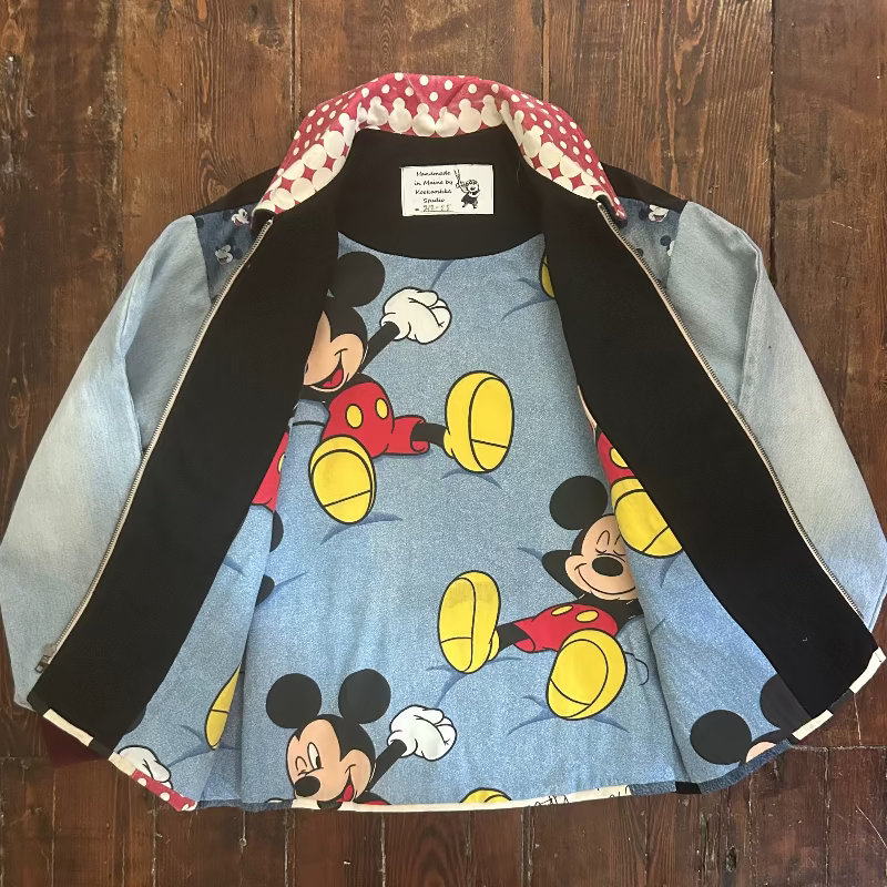 Patchwork Denim Chore Jacket with Iconic New Yorker Tote and Mickey / Minnie Mouse