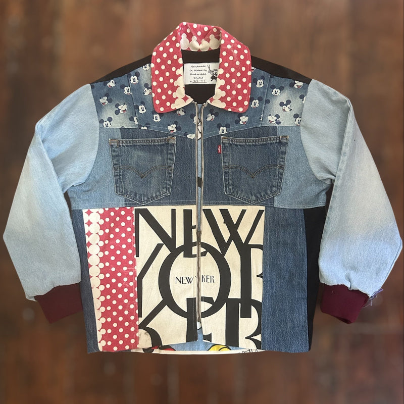 Patchwork Denim Chore Jacket with Iconic New Yorker Tote and Mickey / Minnie Mouse