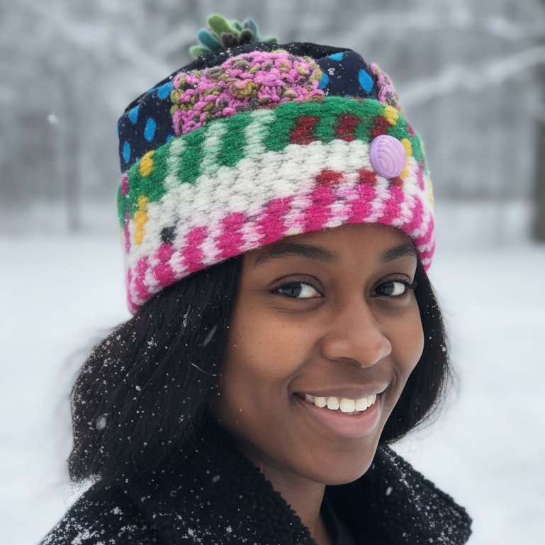 One of a Kind Patchwork Pillbox Hat 003