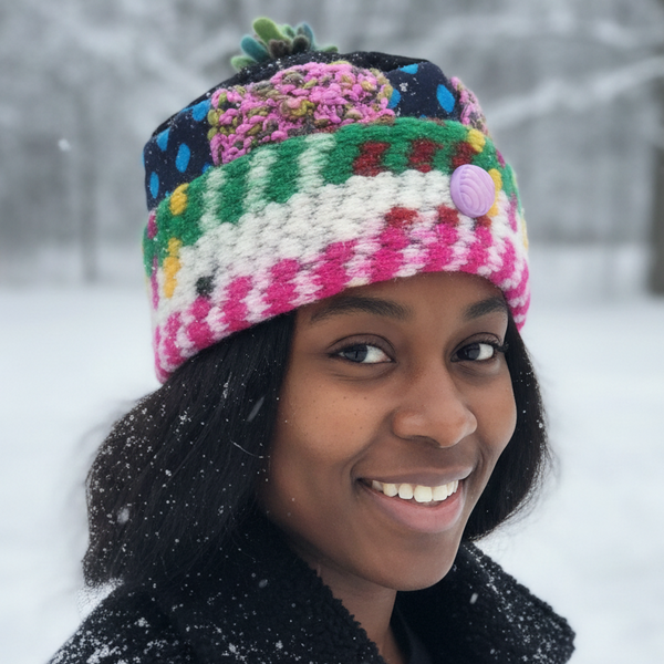 One of a Kind Patchwork Pillbox Hat 003