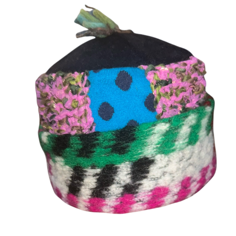 One of a Kind Patchwork Pillbox Hat 003