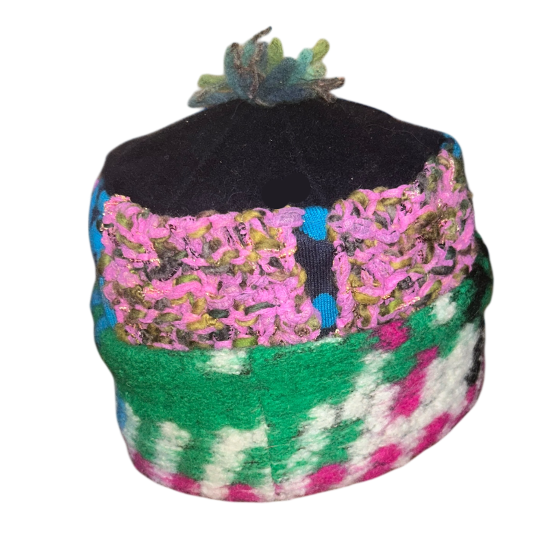 One of a Kind Patchwork Pillbox Hat 003