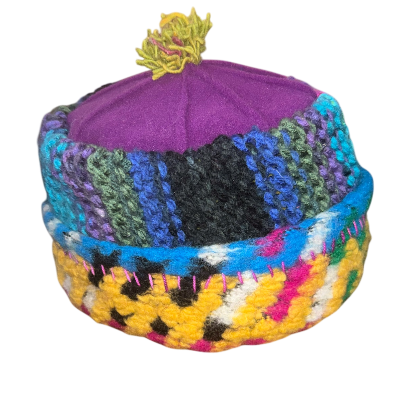 One of a Kind Patchwork Pillbox Hat 004