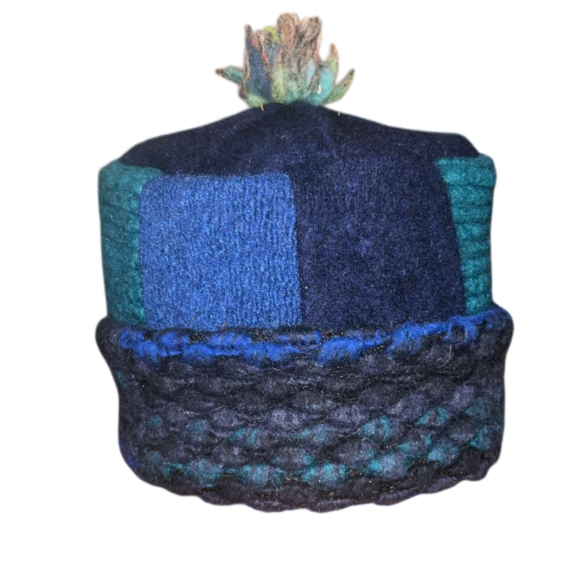 One of a Kind Patchwork Pillbox Hat 006