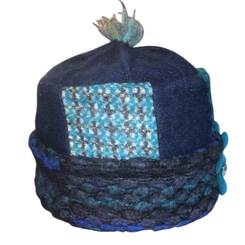 One of a Kind Patchwork Pillbox Hat 007