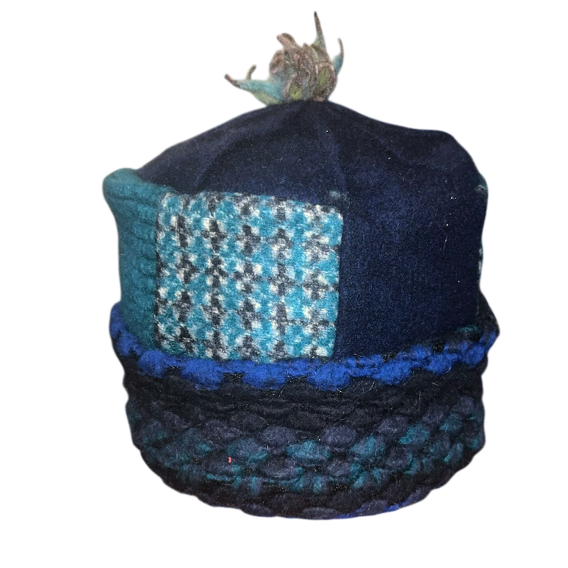 One of a Kind Patchwork Pillbox Hat 007
