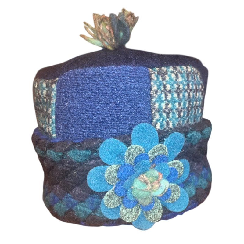 One of a Kind Patchwork Pillbox Hat 017