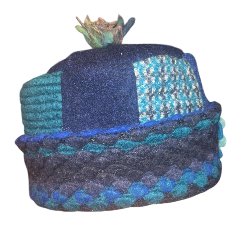 One of a Kind Patchwork Pillbox Hat 017