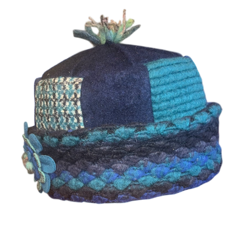 One of a Kind Patchwork Pillbox Hat 017