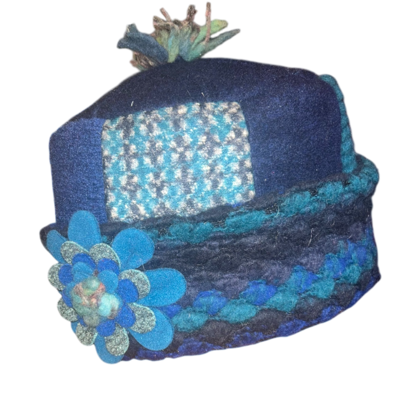One of a Kind Patchwork Pillbox Hat 017